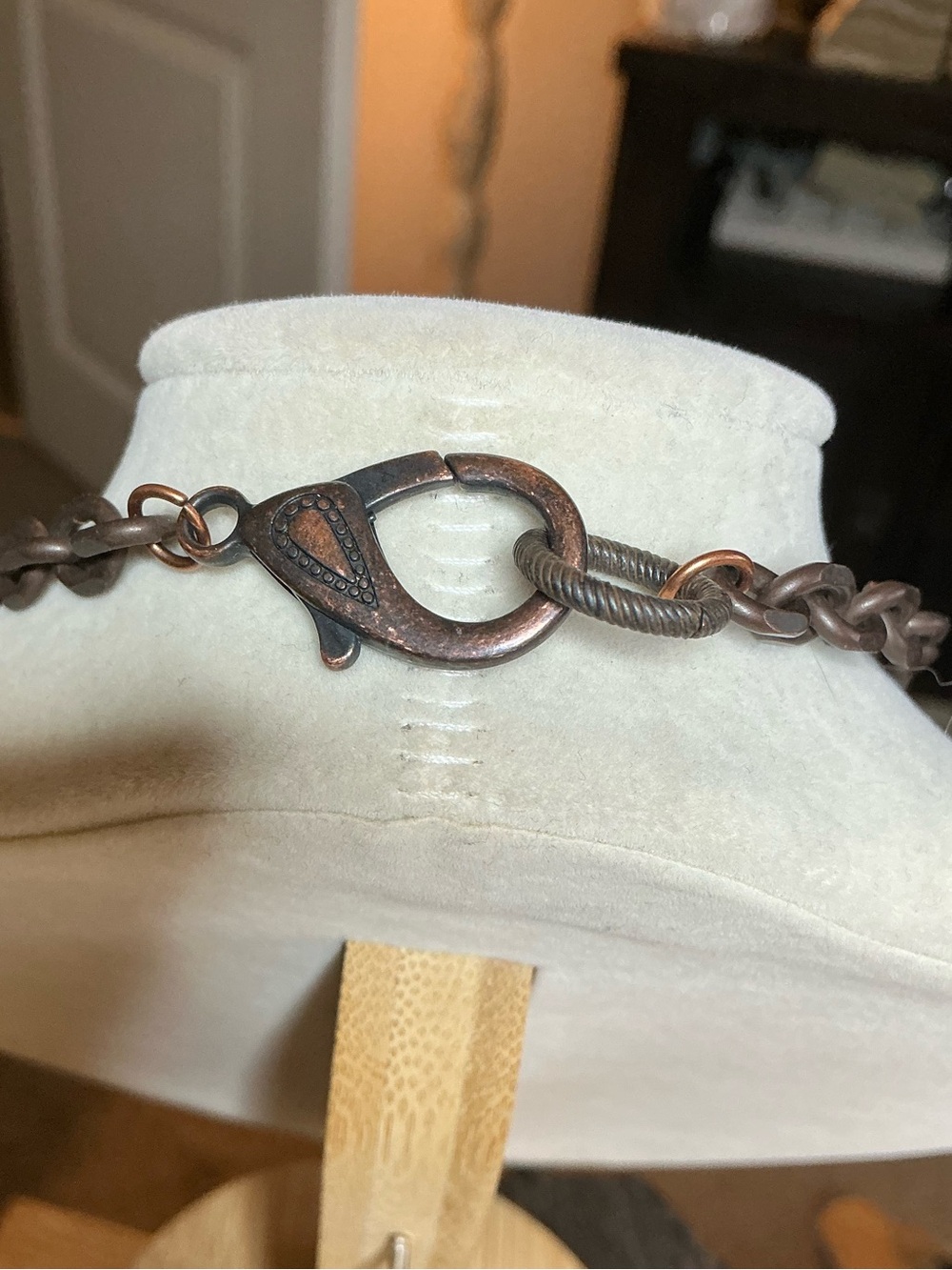 Rustic Copper Chain 17” with Bird Coin and Clear Crystal - Picture 4 of 4